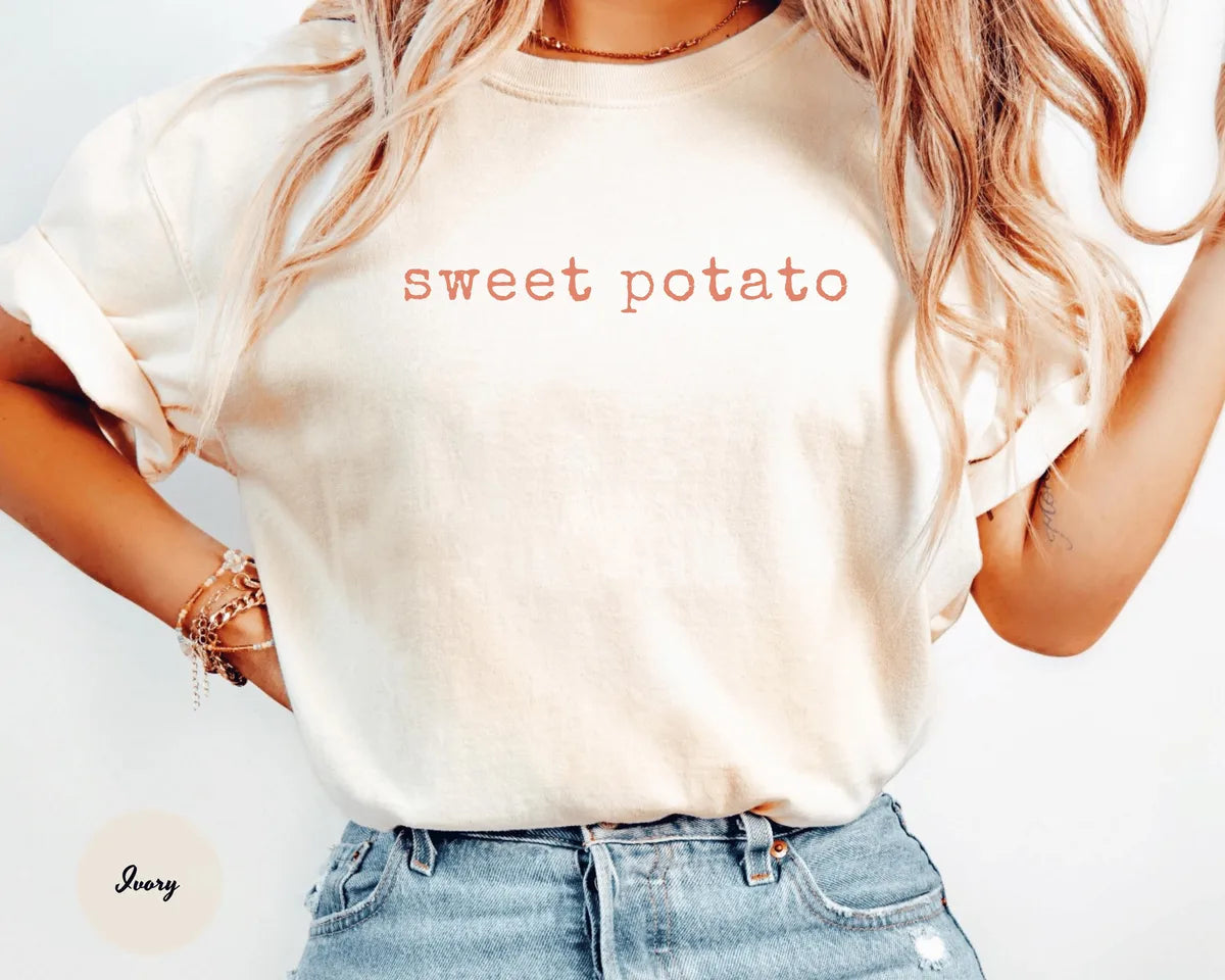 Ivory Comfort Colors 1717 T-shirt with Sweet Potato Kind Of Rude Potato design worn by a model