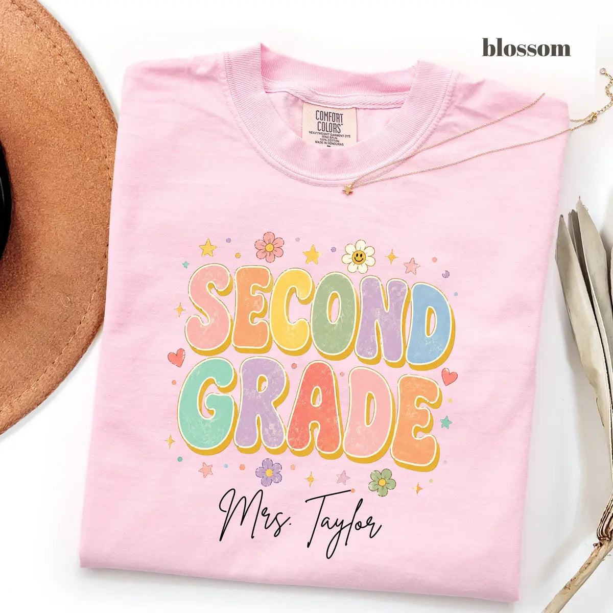 Blossom Comfort Colors 1717 T-shirt with Second Grade Teacher design