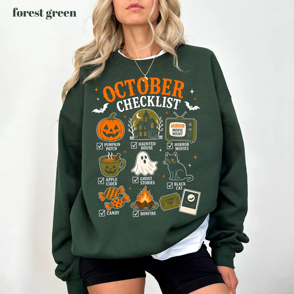 Black CF Comfort Colors 1717 T-shirt with October Checklist design view 2