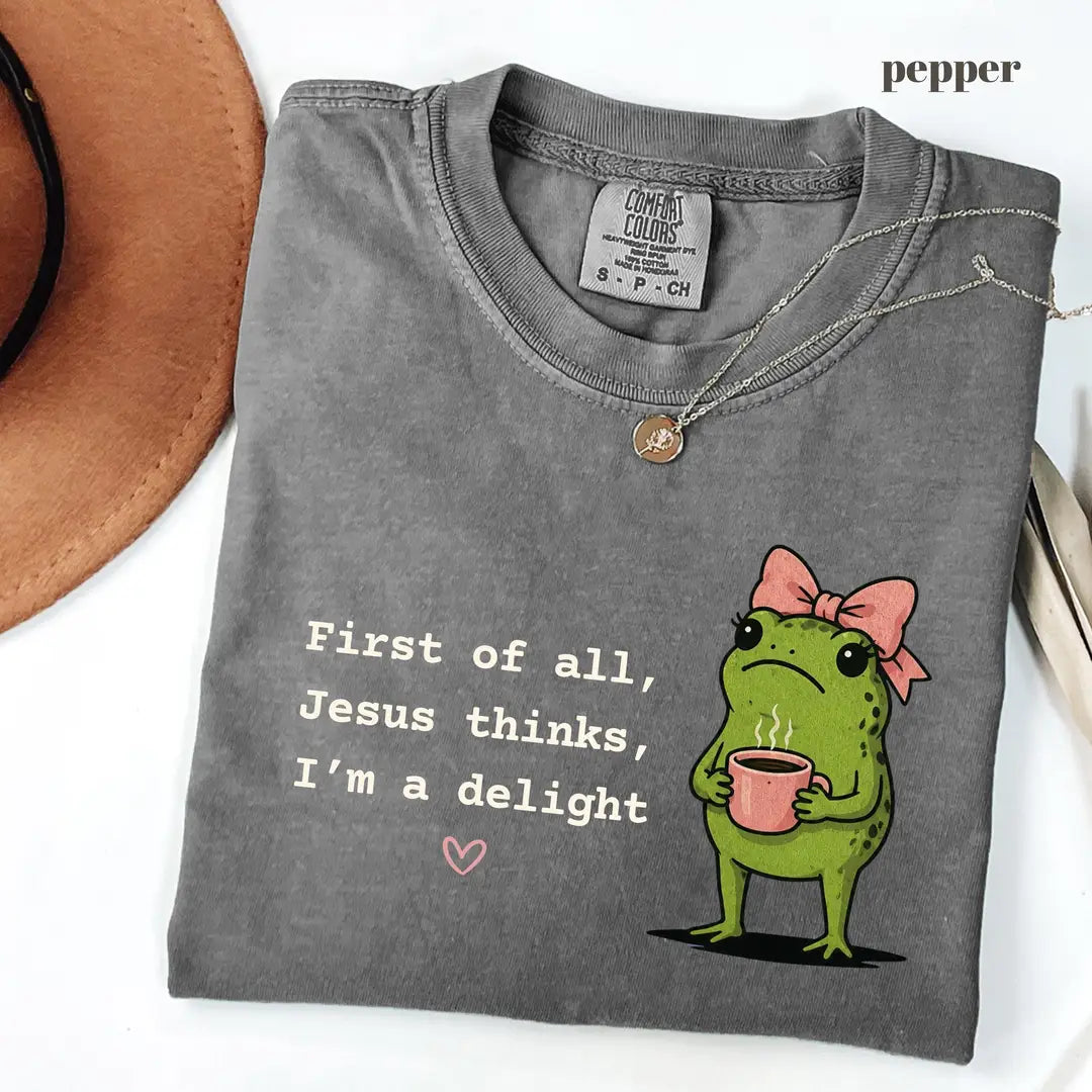 Pepper Comfort Colors 1717 T-shirt with First of All Jesus Thinks Im a Delight design worn by a model
