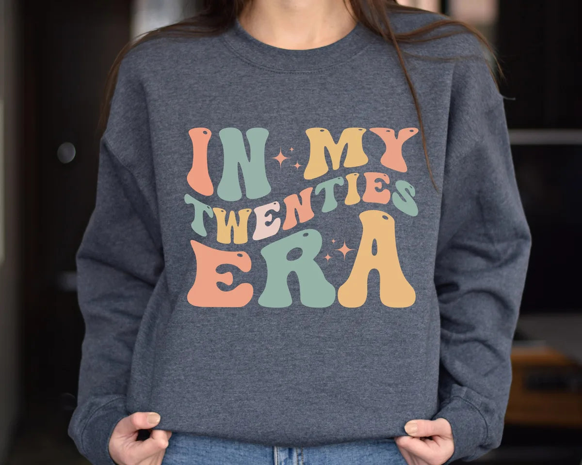Crewneck sweatshirt with In My Twenties Era design, alternate product view.