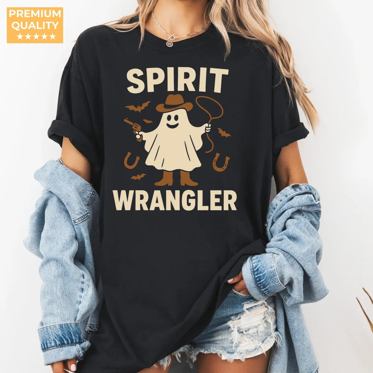 Ghost Wrangler - Western Halloween Comfort Colors T-Shirt alternate product view.