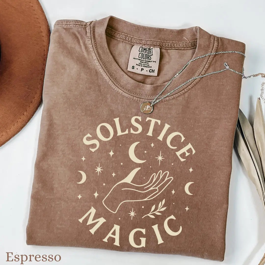 Espresso Comfort Colors 1717 T-shirt with Winter Solstice design, alternate product view.