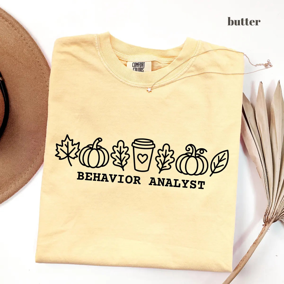 Butter Comfort Colors 1717 T-shirt with Fall Behavior Analyst design