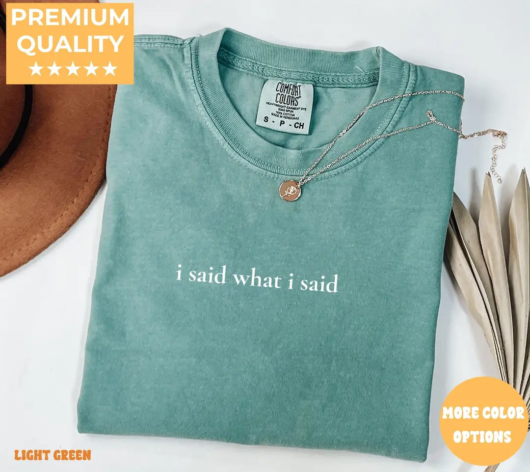 Light Green Comfort Colors 1717 T-shirt with I said what I Said design, alternate product view.