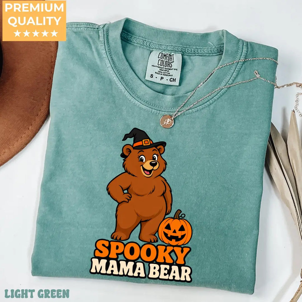 Spooky Mama Bear Halloween Comfort Colors T-Shirt alternate product view.