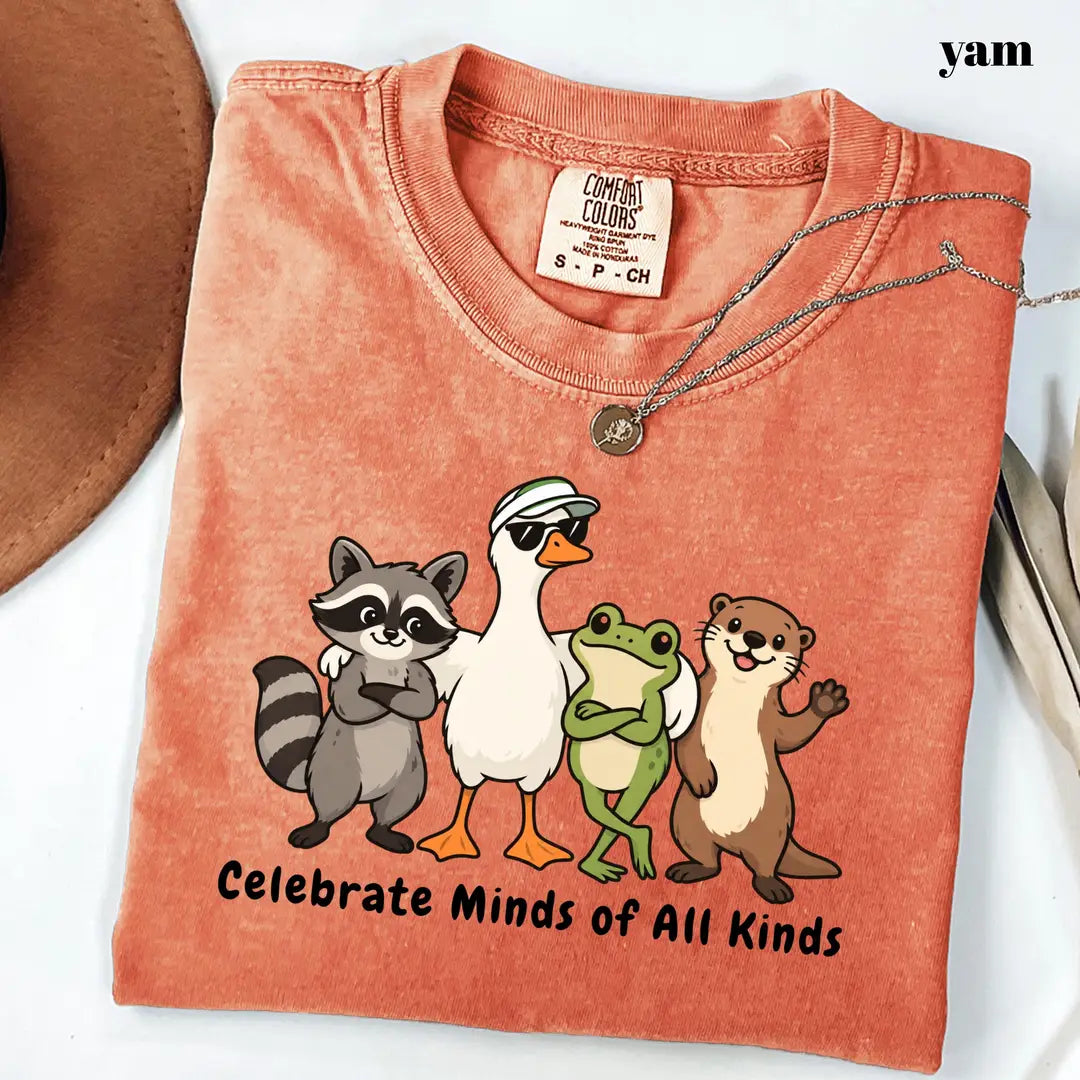 Comfort Colors 1717 T-shirt with Celebrate Minds of All Kinds design worn by a model view 4