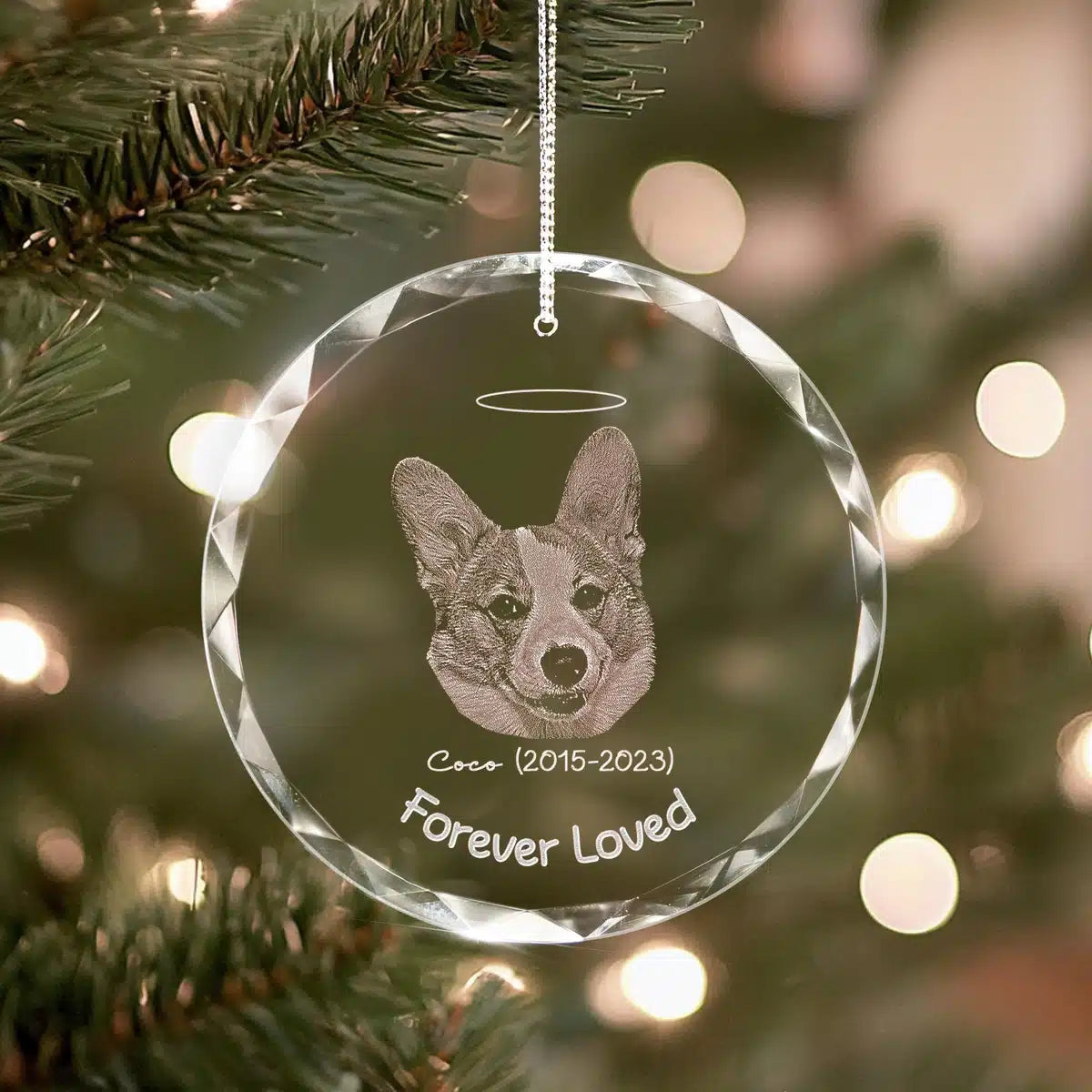 Additional view of a Pet Memorial personalized engraved engraved crystal glass ornament.