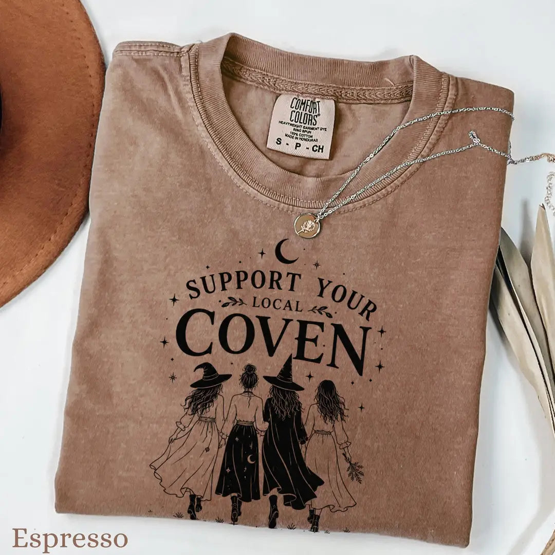 Support Your Local Coven - Witch Group Comfort Colors T-Shirt alternate product view in Espresso.