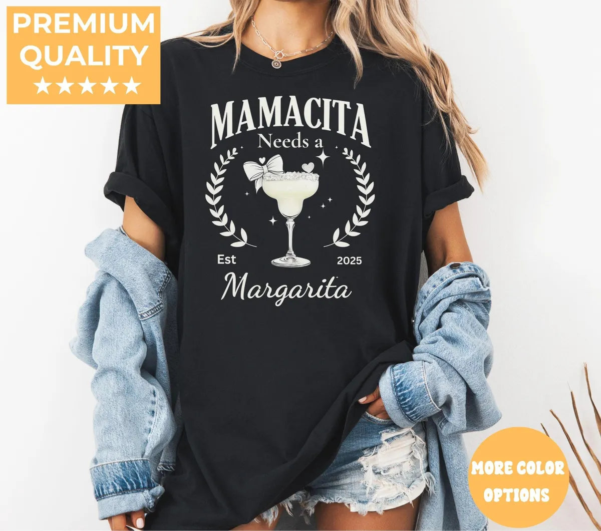 Black Comfort Colors 1717 T-shirt with Mamacita Needs a Margarita design, alternate product view.