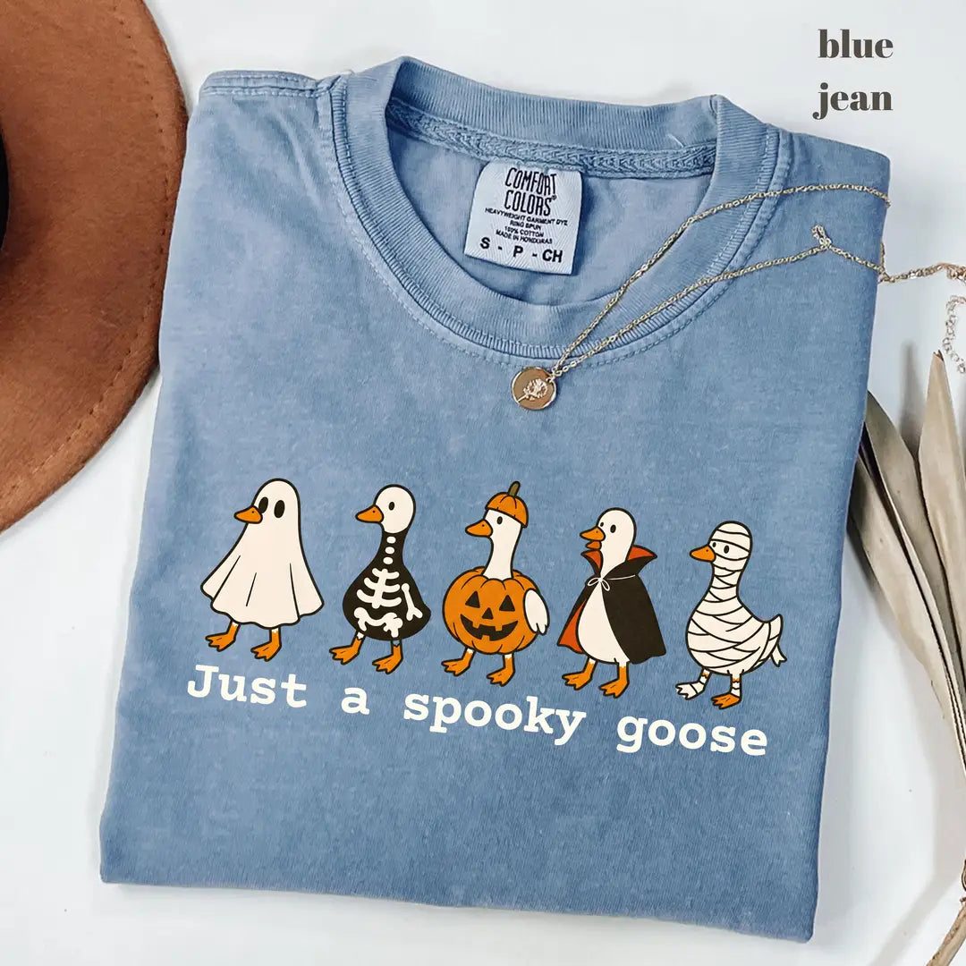 Blue Jean Comfort Colors 1717 T-shirt with Just A Spooky Goose design