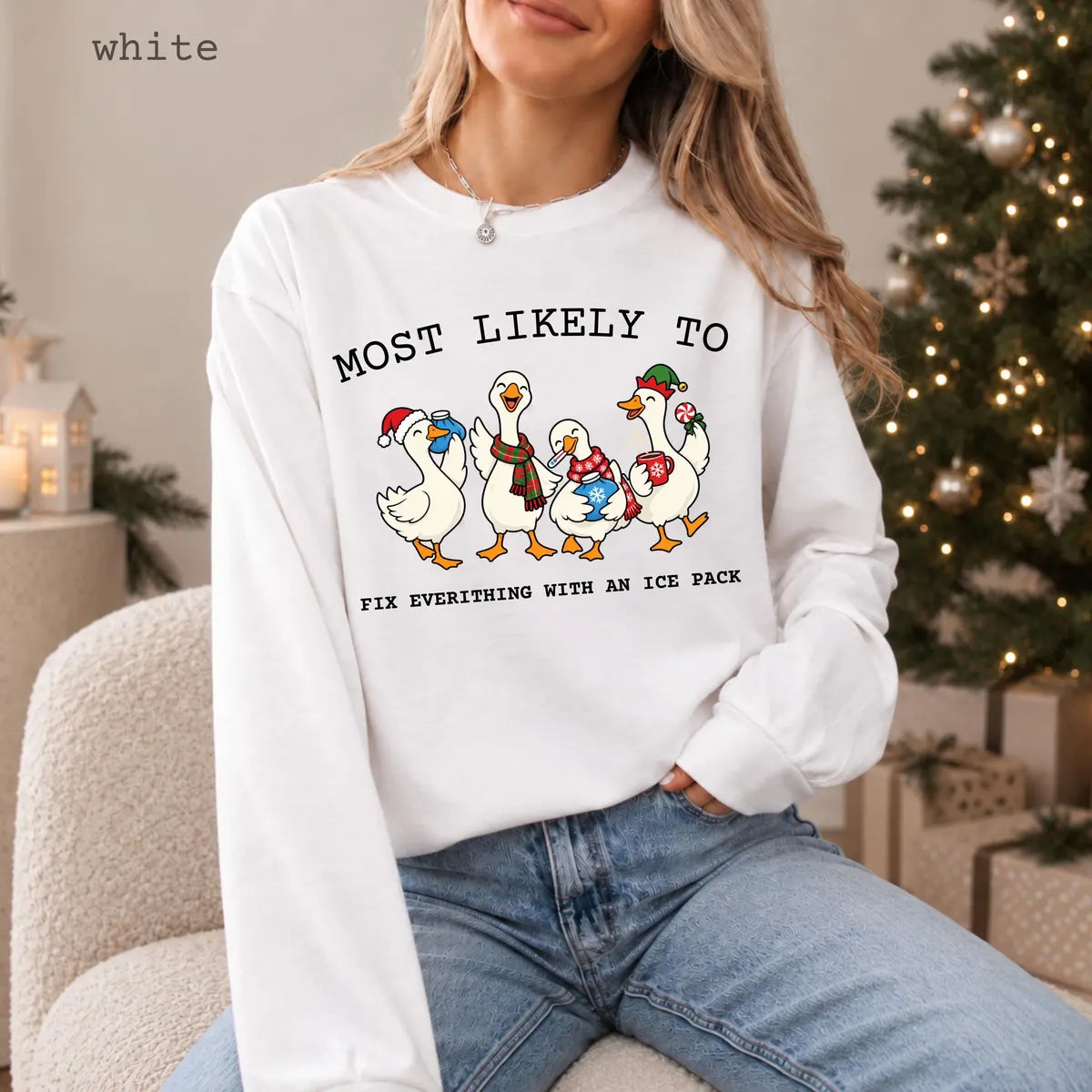 White Comfort Colors 1717 T-shirt with School Nurse Christmas design worn by a model