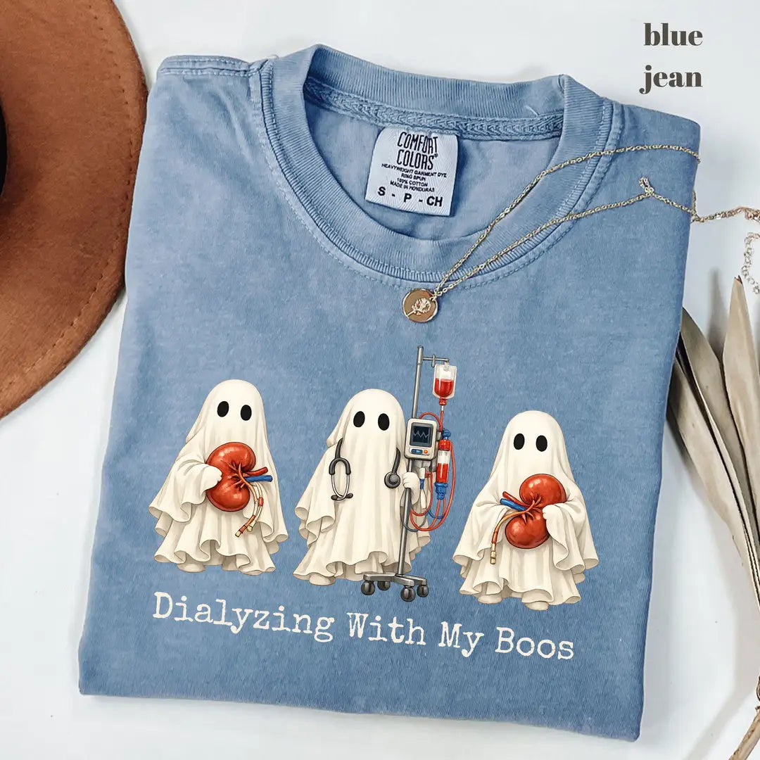 Blue Jean Comfort Colors 1717 T-shirt with Dialyzing With My Boos design