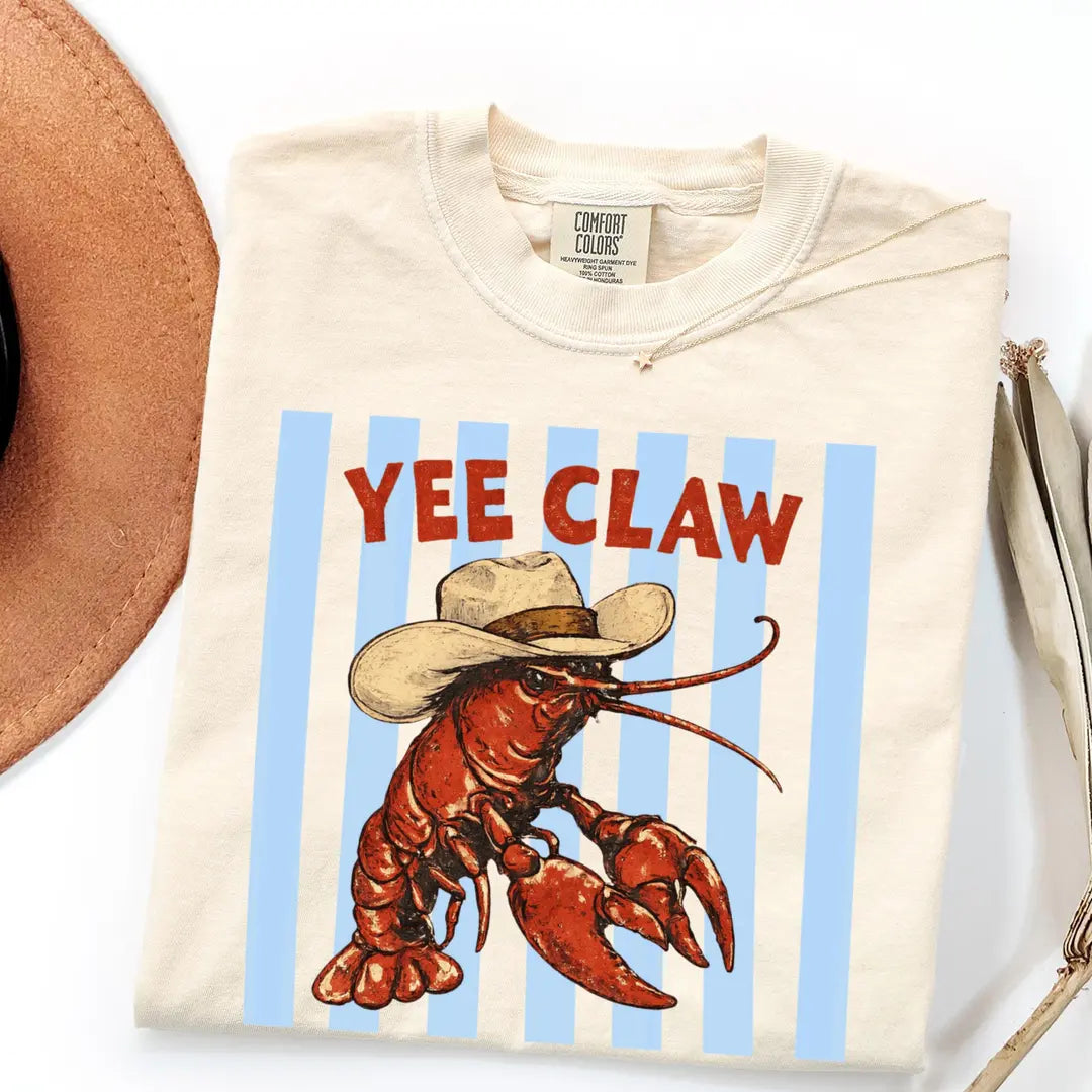 Ivory Comfort Colors 1717 T-shirt with Lobster design, alternate product view.