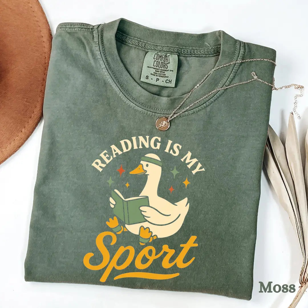 Moss Comfort Colors 1717 T-shirt with Reading Goose design, alternate product view.