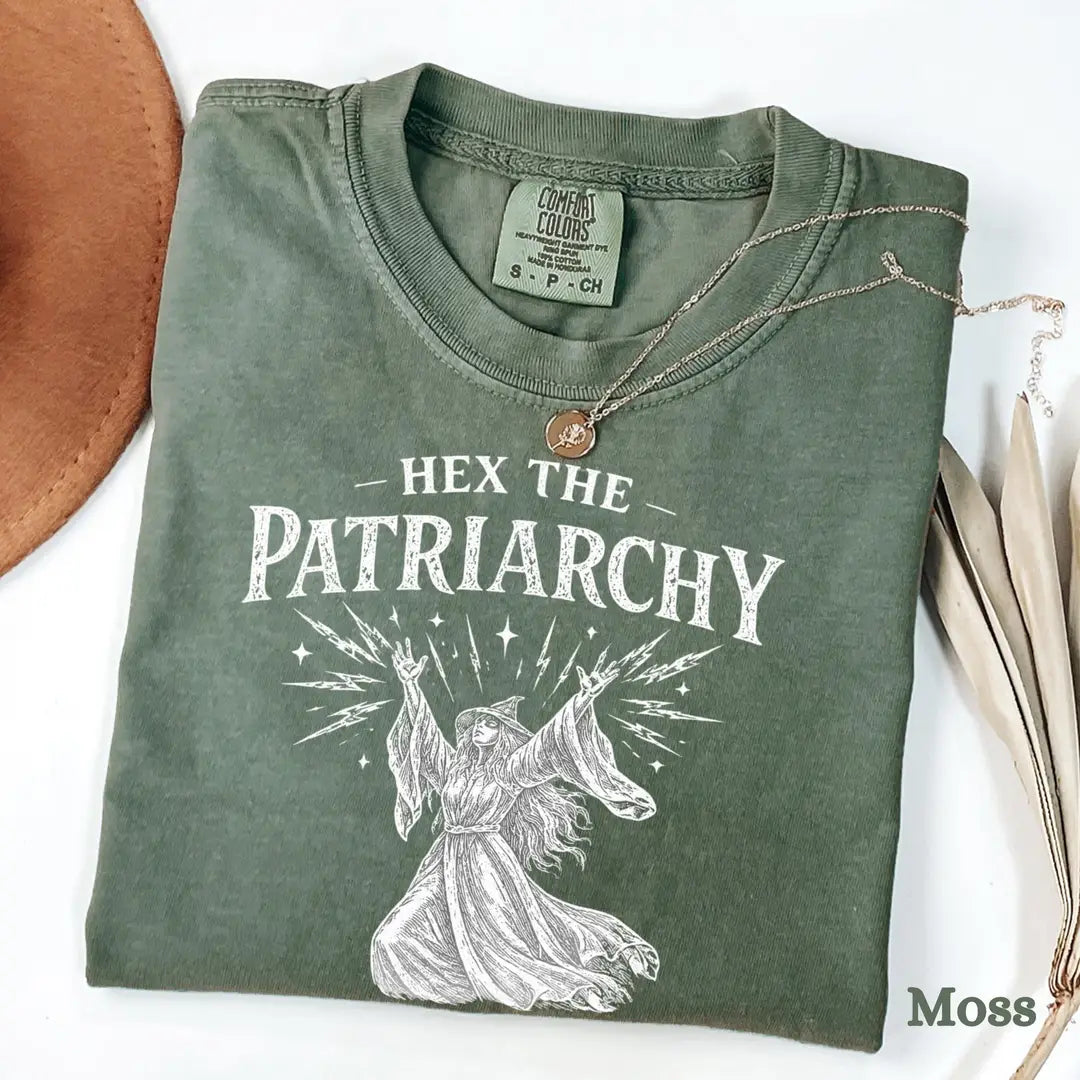 Hex The Patriarchy Comfort Colors T-Shirt alternate product view in Moss.