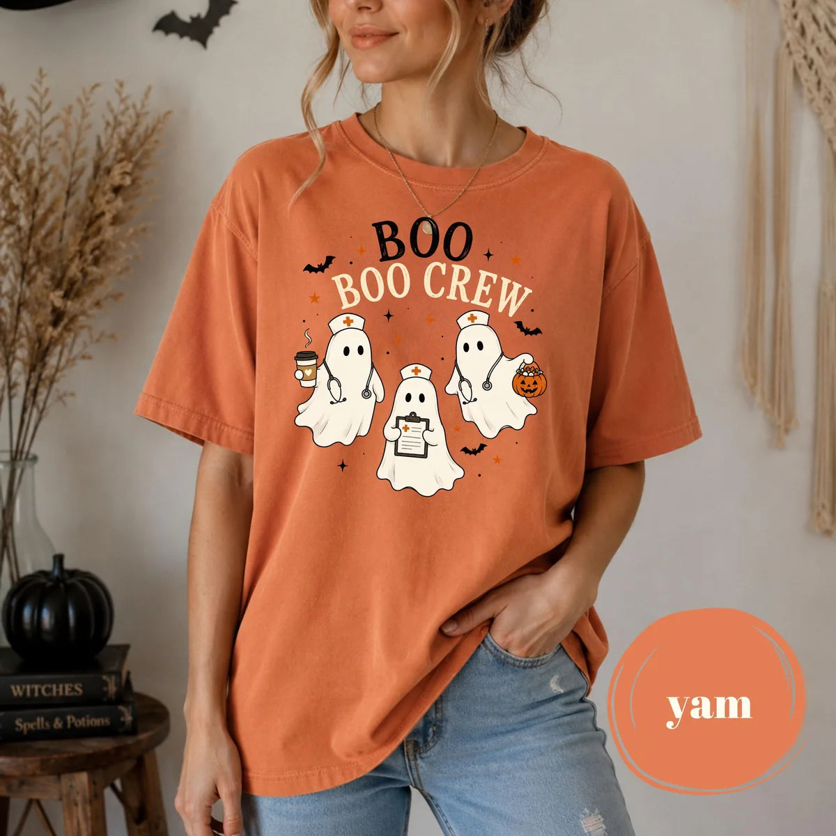 Yam Comfort Colors 1717 T-shirt with Boo Boo Crew Ghost Nurse design