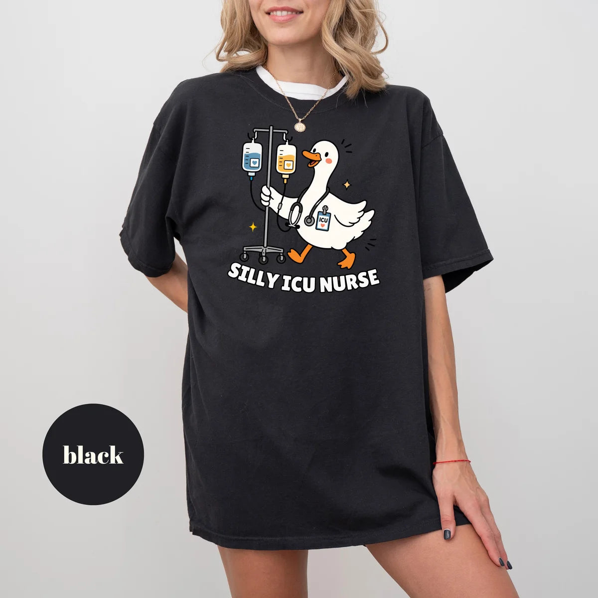 Black CF Comfort Colors 1717 T-shirt with Silly ICU Nurse design