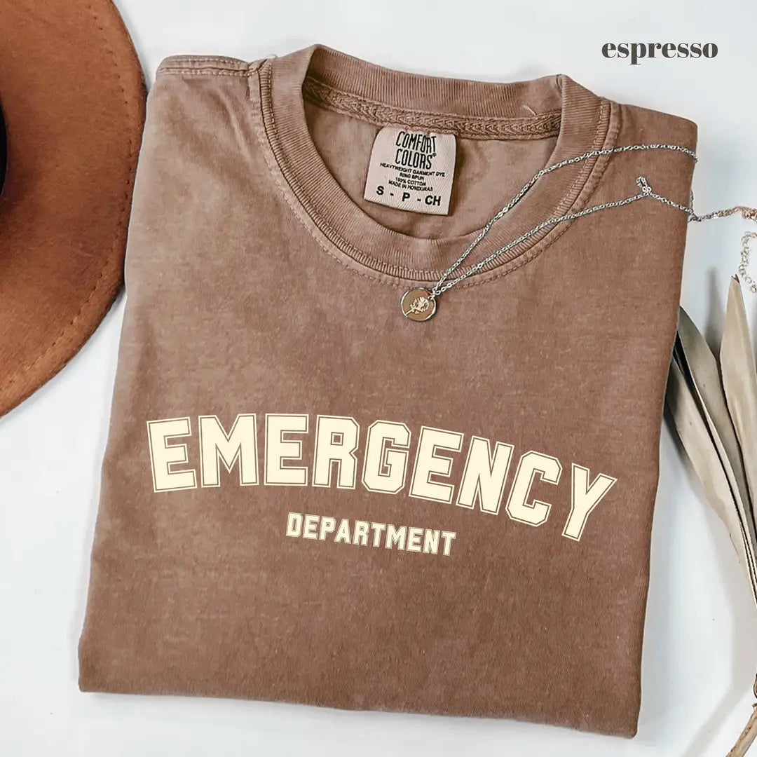 Espresso Comfort Colors 1717 T-shirt with Emergency Department design