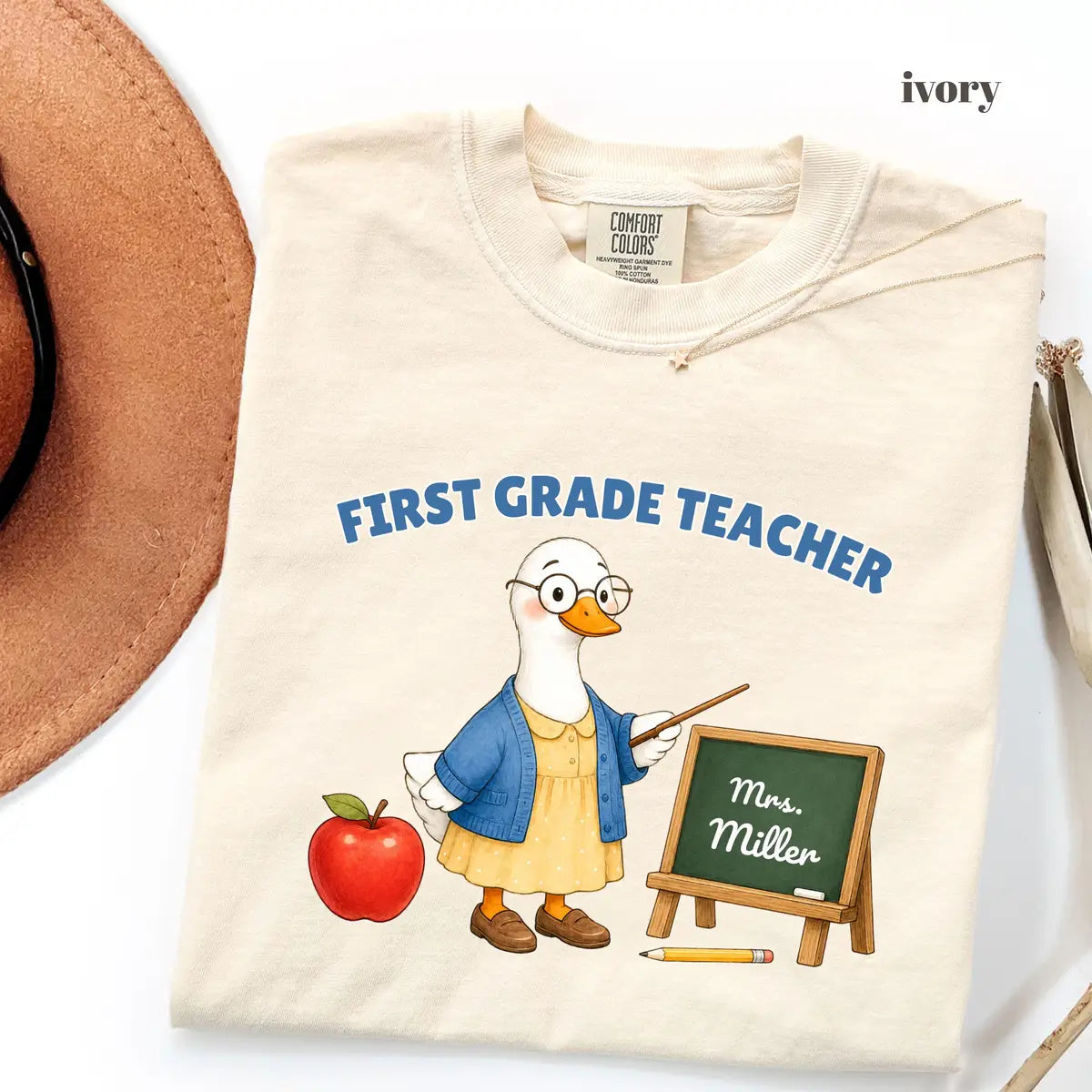 Ivory Comfort Colors 1717 T-shirt with First Grade Teacher design