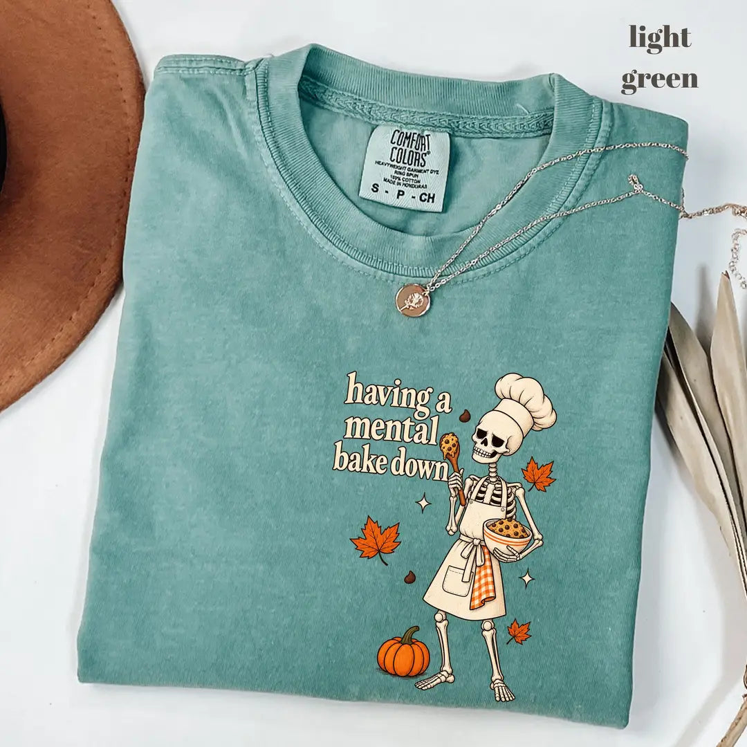 Comfort Colors 1717 T-shirt with Having a Mental Bake Down design worn by a model view 4