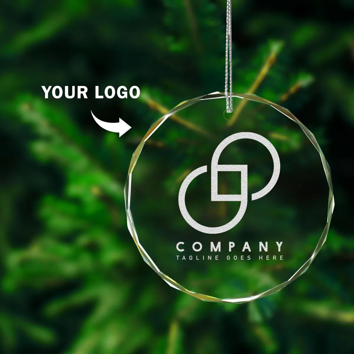 Personalized engraved crystal glass ornament featuring Business Logo.