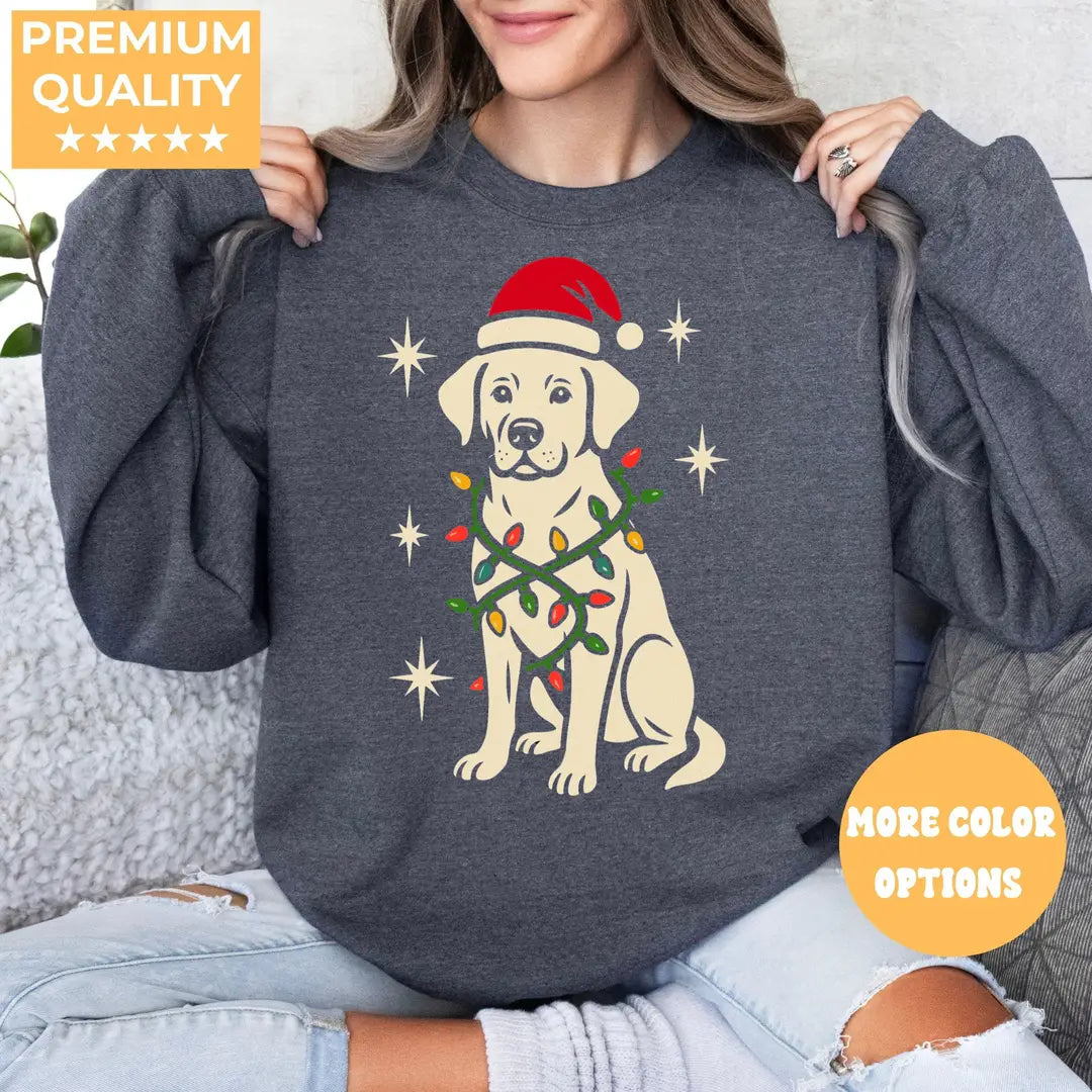 MILITARY GREEN Crewneck sweatshirt with Dog Christmas design shown on a model.