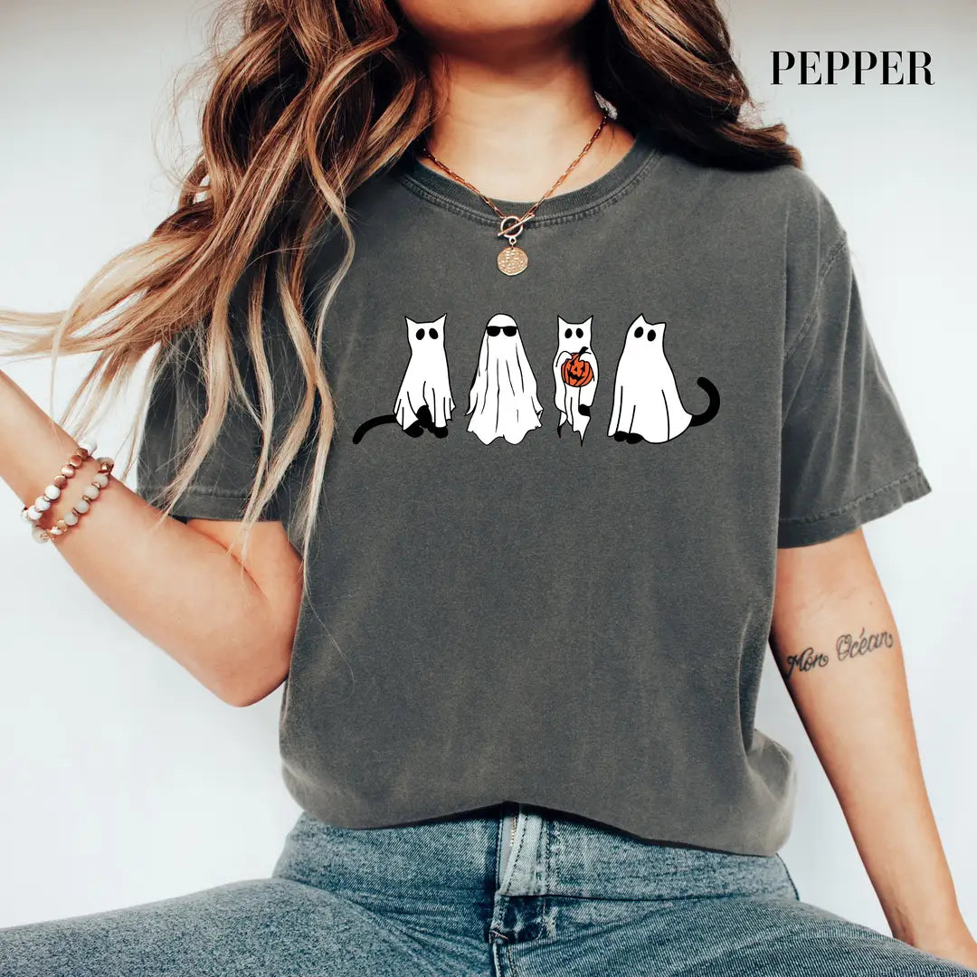 Pepper Comfort Colors 1717 T-shirt with Ghost Black Cat design