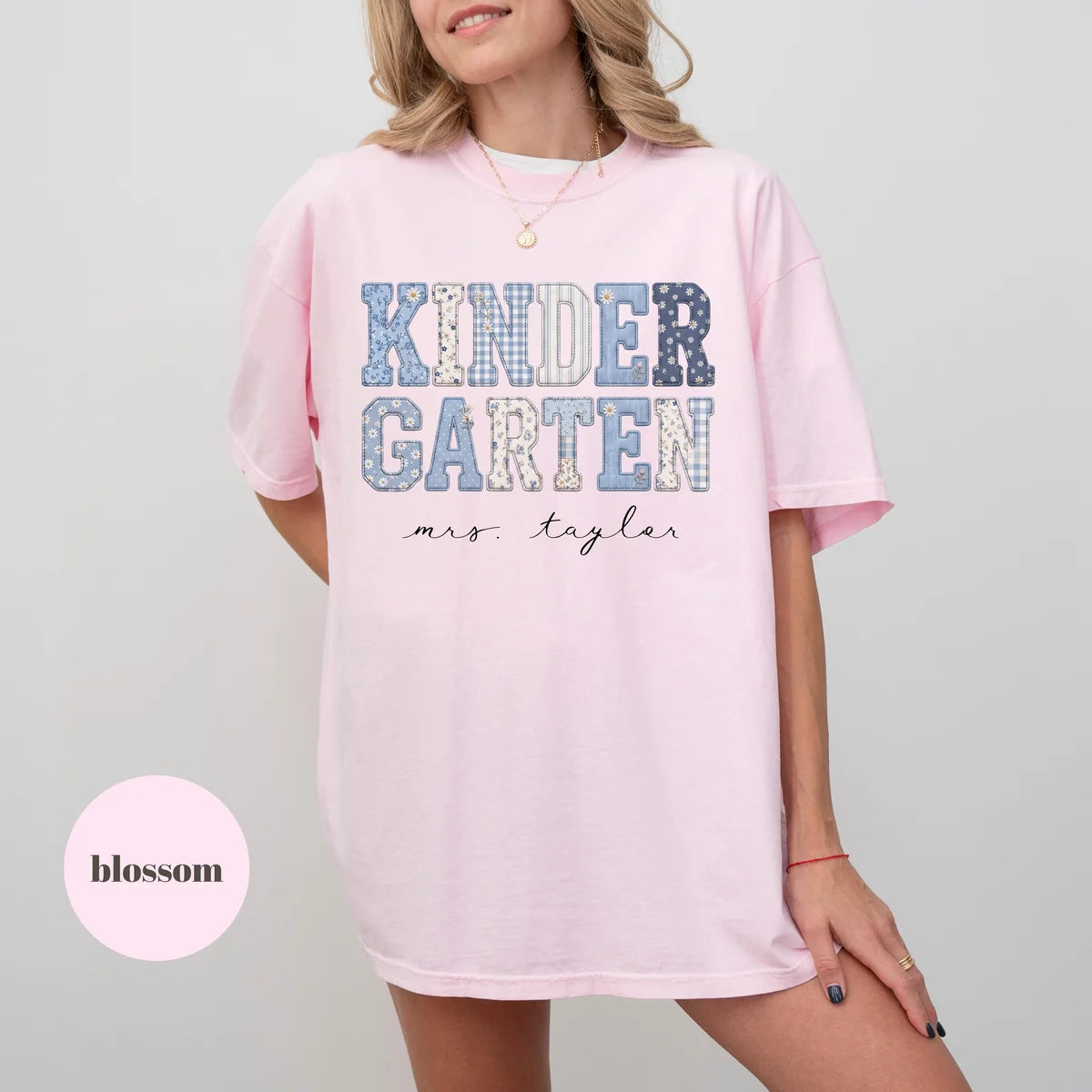 Blossom Comfort Colors 1717 T-shirt with Kindergarten Teacher design view 2