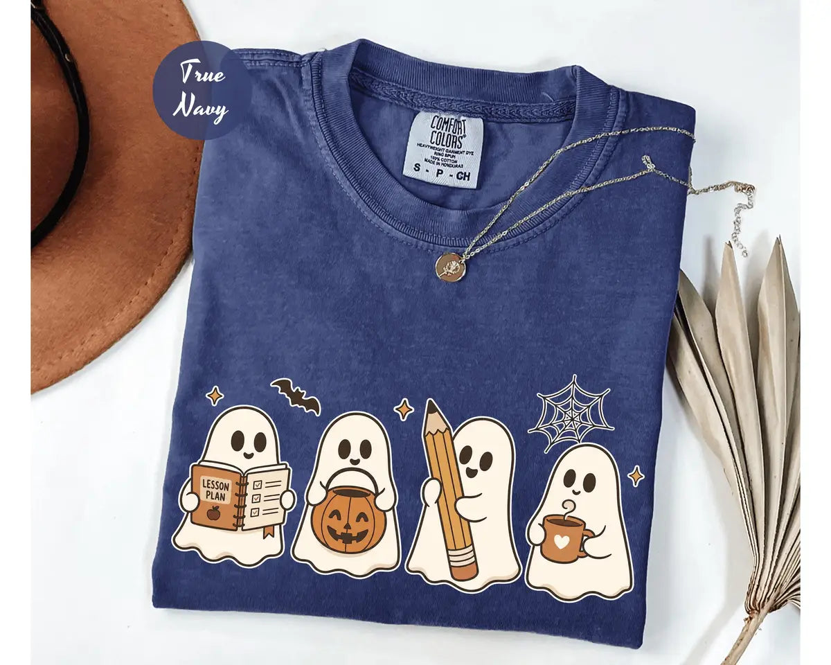 Comfort Colors 1717 T-shirt with Halloween Teacher Ghost design alternate view view 3
