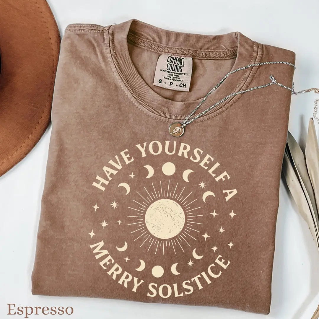 Espresso Comfort Colors 1717 T-shirt with Winter Solstice design, alternate product view.