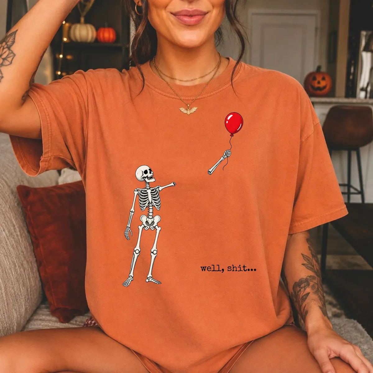 Comfort Colors 1717 T-shirt with Well Shit Skeleton design alternate view