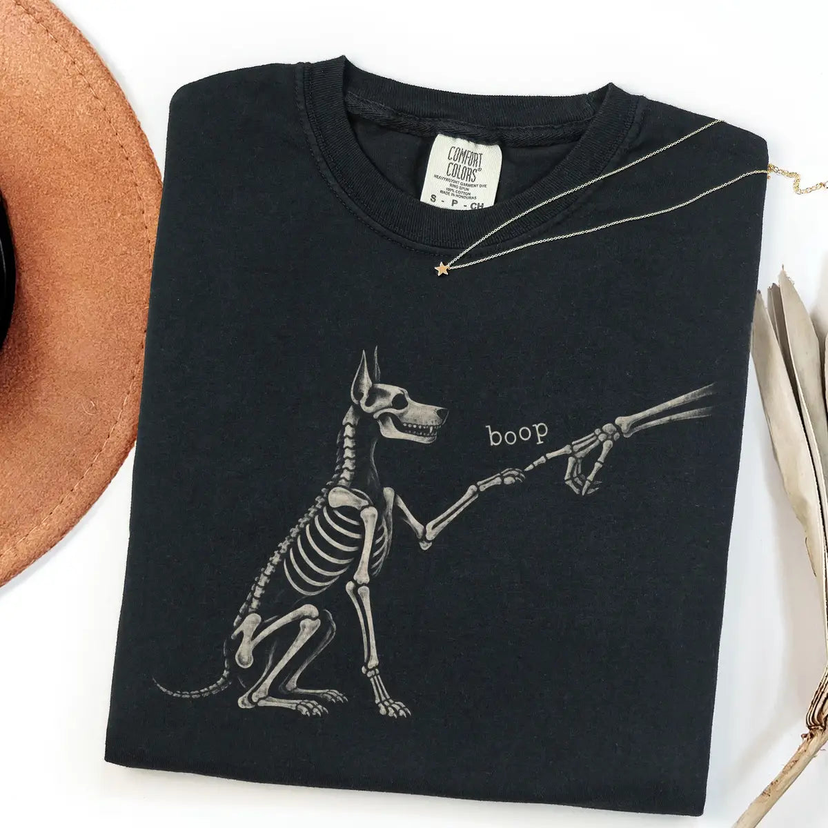Black CF Comfort Colors 1717 T-shirt with Dog Skeleton design