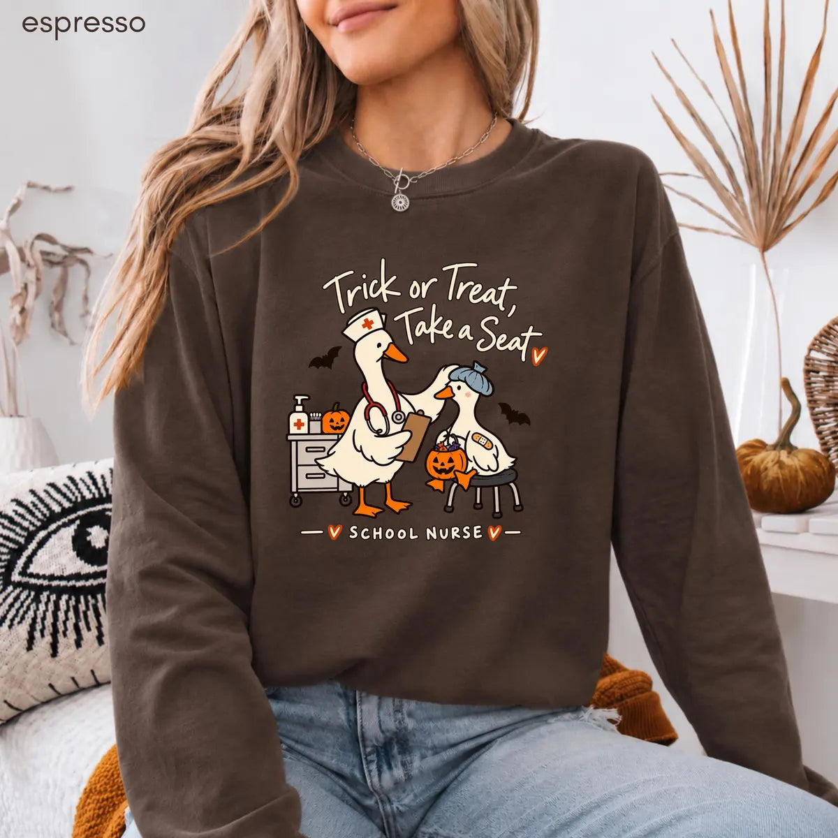 Espresso Comfort Colors 1717 T-shirt with School Nurse Halloween design