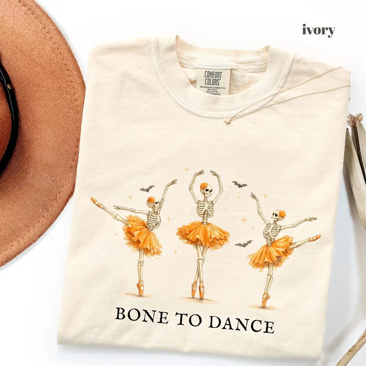 Ivory Comfort Colors 1717 T-shirt with Bone To Dance design worn by a model