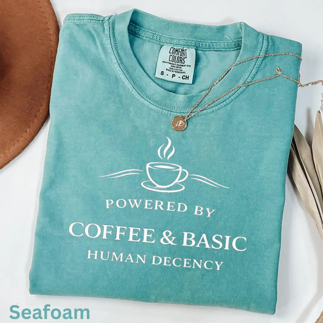 Seafoam Comfort Colors 1717 T-shirt with Coffee Lover Activist design, alternate product view.