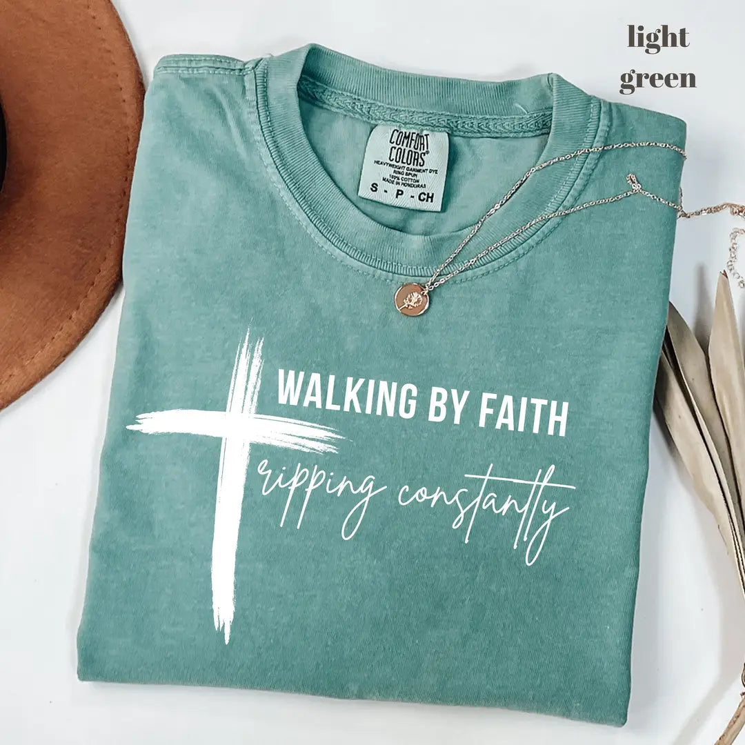 Comfort Colors 1717 T-shirt with Walking By Faith Tripping Constantly design alternate view