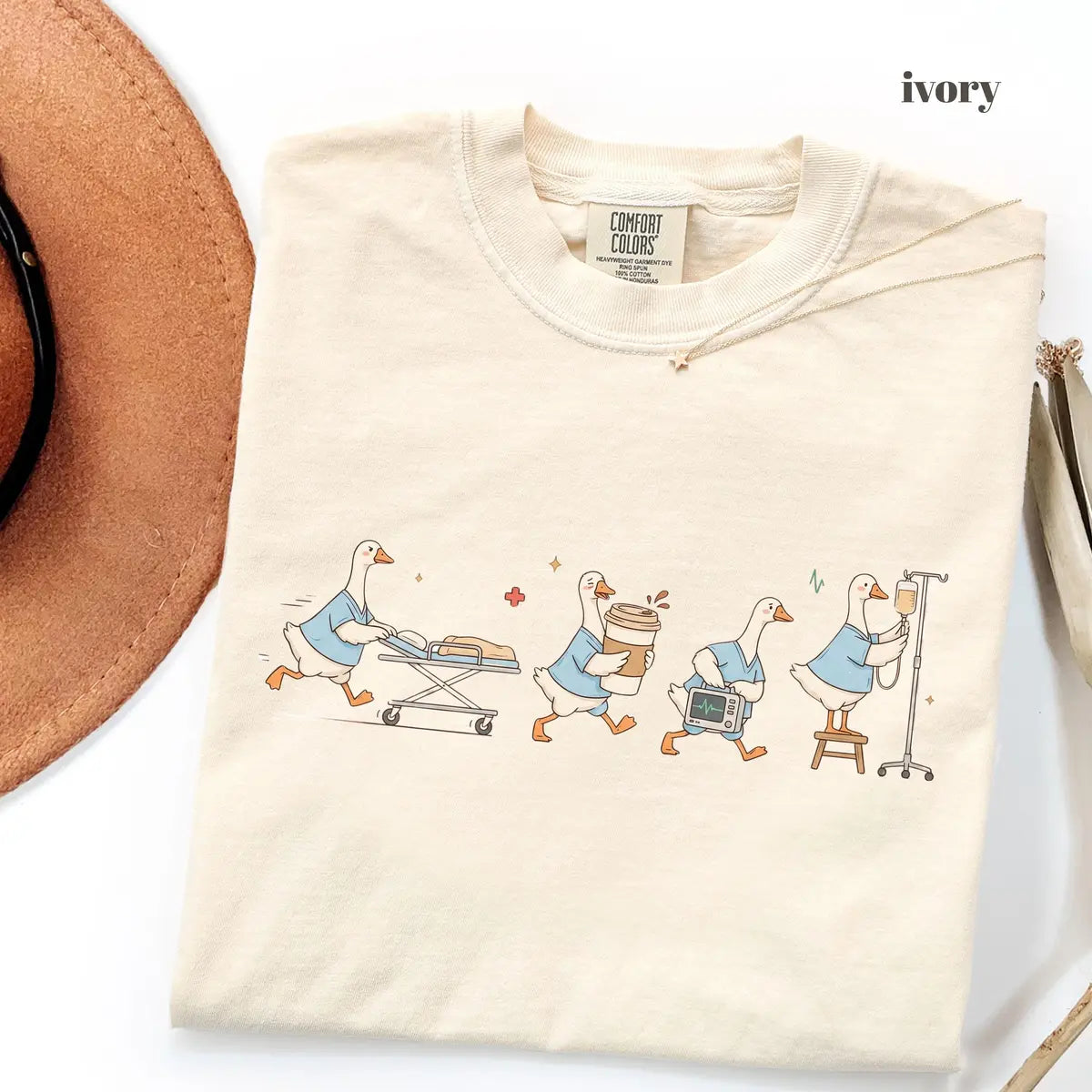Ivory Comfort Colors 1717 T-shirt with ER Nurse Goose design