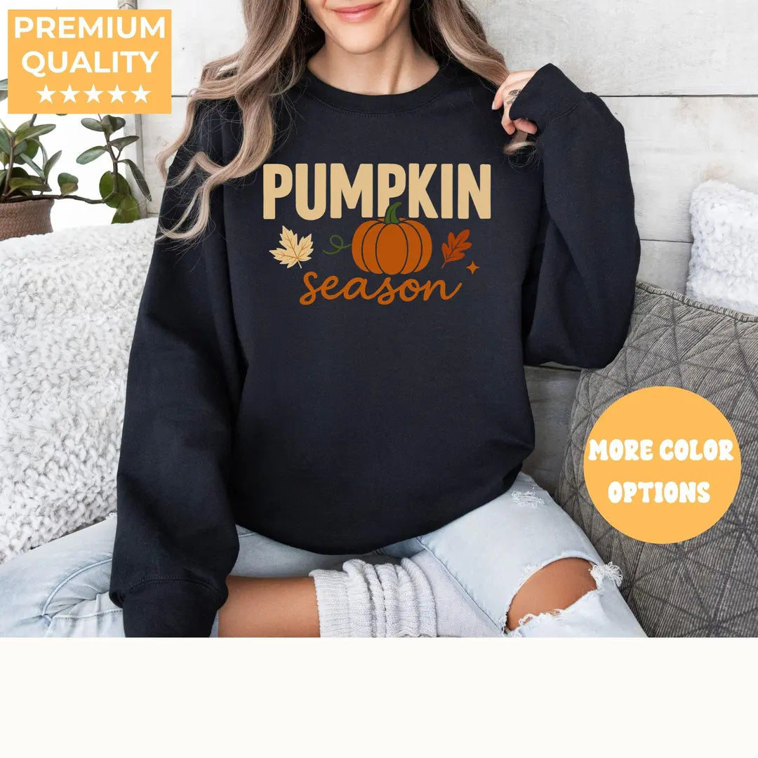 Crewneck sweatshirt with Pumpkin Season design, alternate product view.