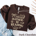 Dark Chocolate Crewneck sweatshirt with Women’s Reading design, alternate product view.