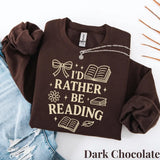 Dark Chocolate Crewneck sweatshirt with Women’s Reading design, alternate product view.