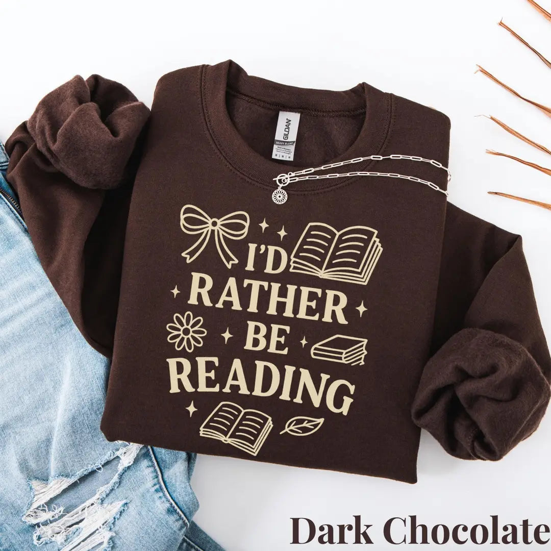 Dark Chocolate Crewneck sweatshirt with Women’s Reading design, alternate product view.