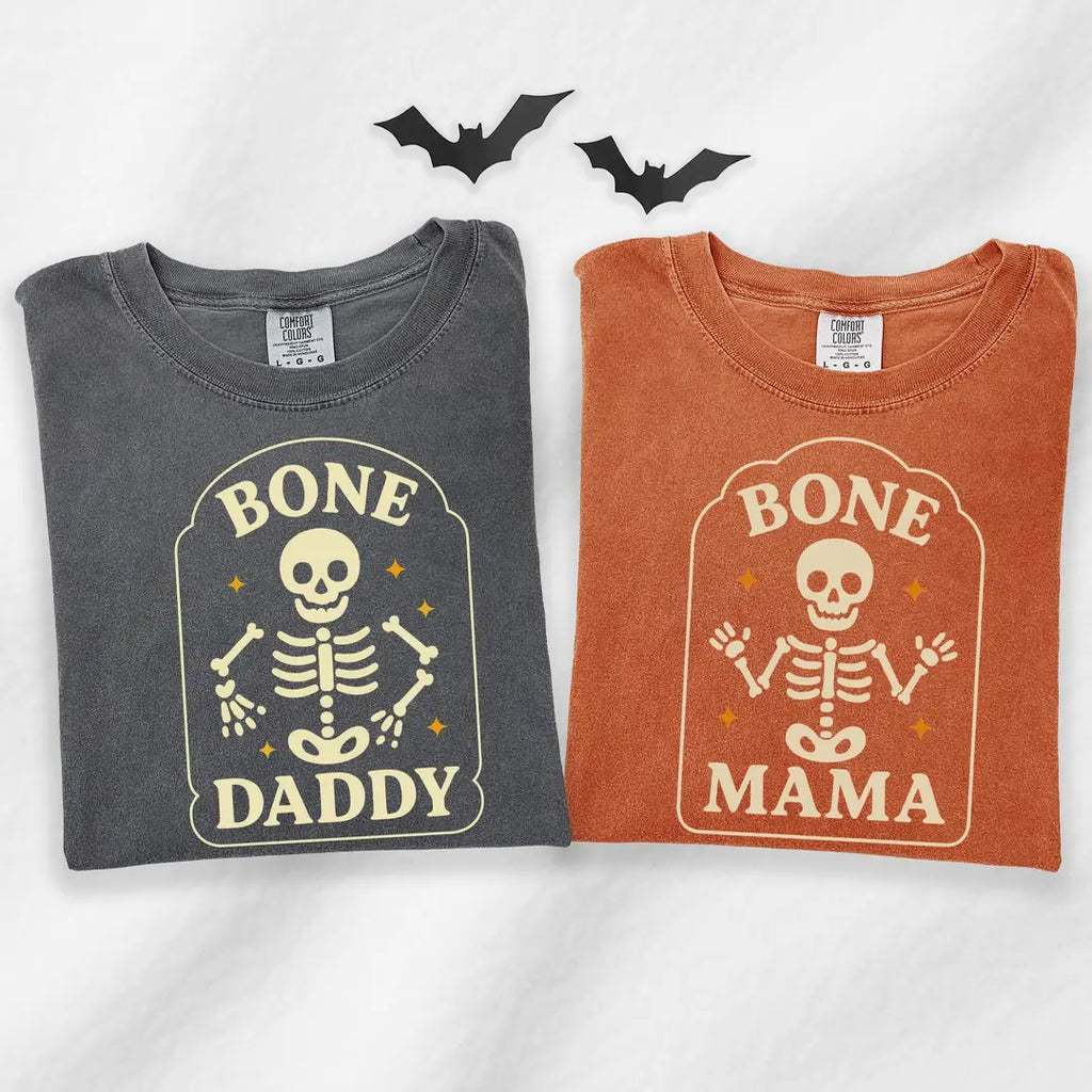 Bone Daddy & Bone Mama - Matching Halloween Comfort Colors T-Shirt hero view.