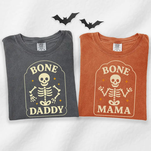 Bone Daddy & Bone Mama - Matching Halloween Comfort Colors T-Shirt hero view.