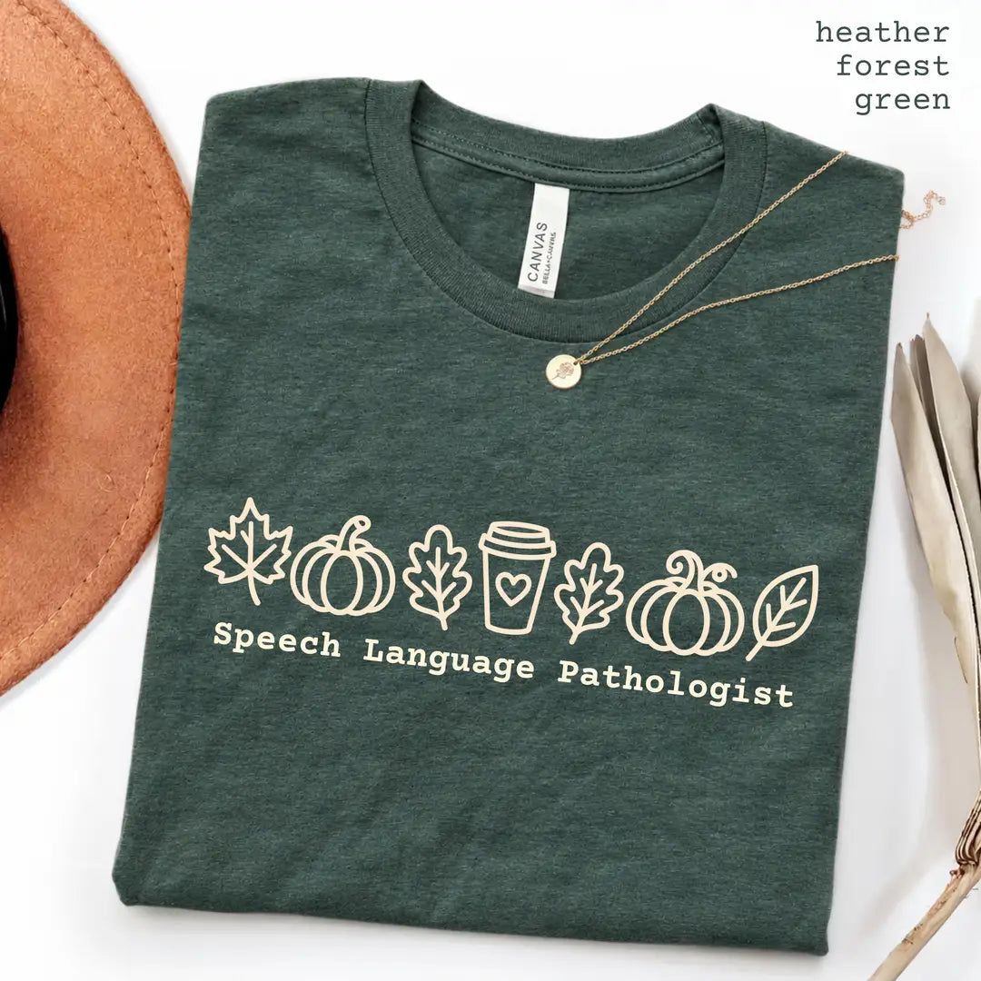 Forest Green Bella Canvas 3001 T-shirt with Speech Language Pathologist design view 2