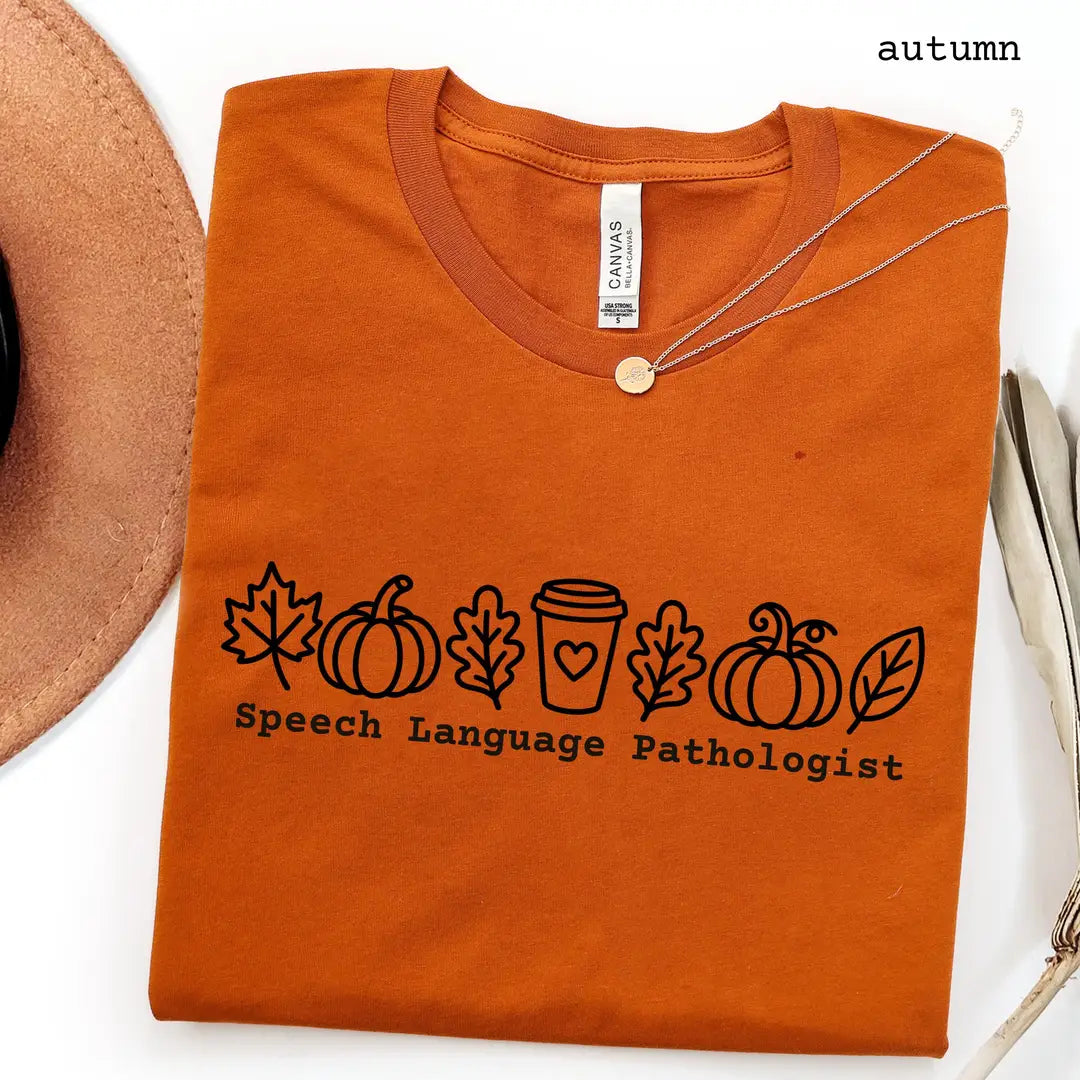 Autumn Bella Canvas 3001 T-shirt with Speech Language Pathologist design