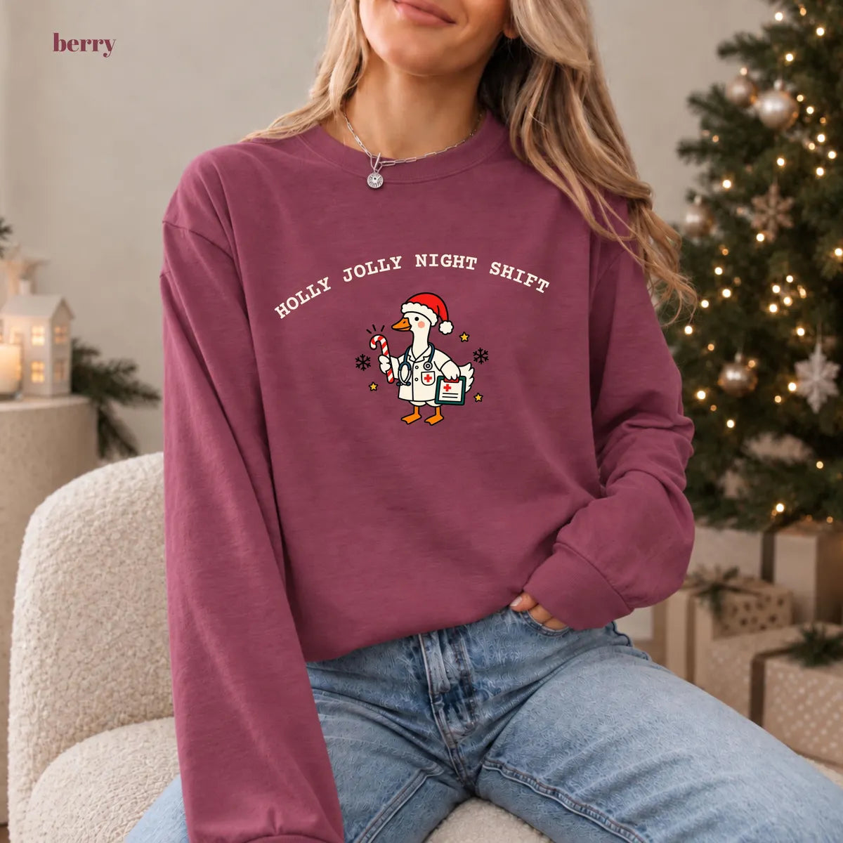 Comfort Colors 1717 T-shirt with Christmas Nurse design worn by a model view 4
