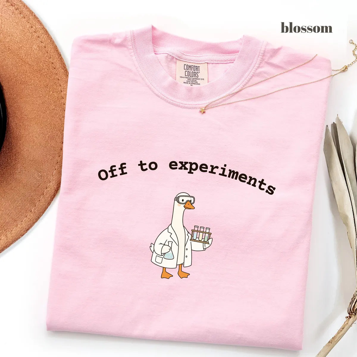 Blossom Comfort Colors 1717 T-shirt with Off To Experiments design worn by a model