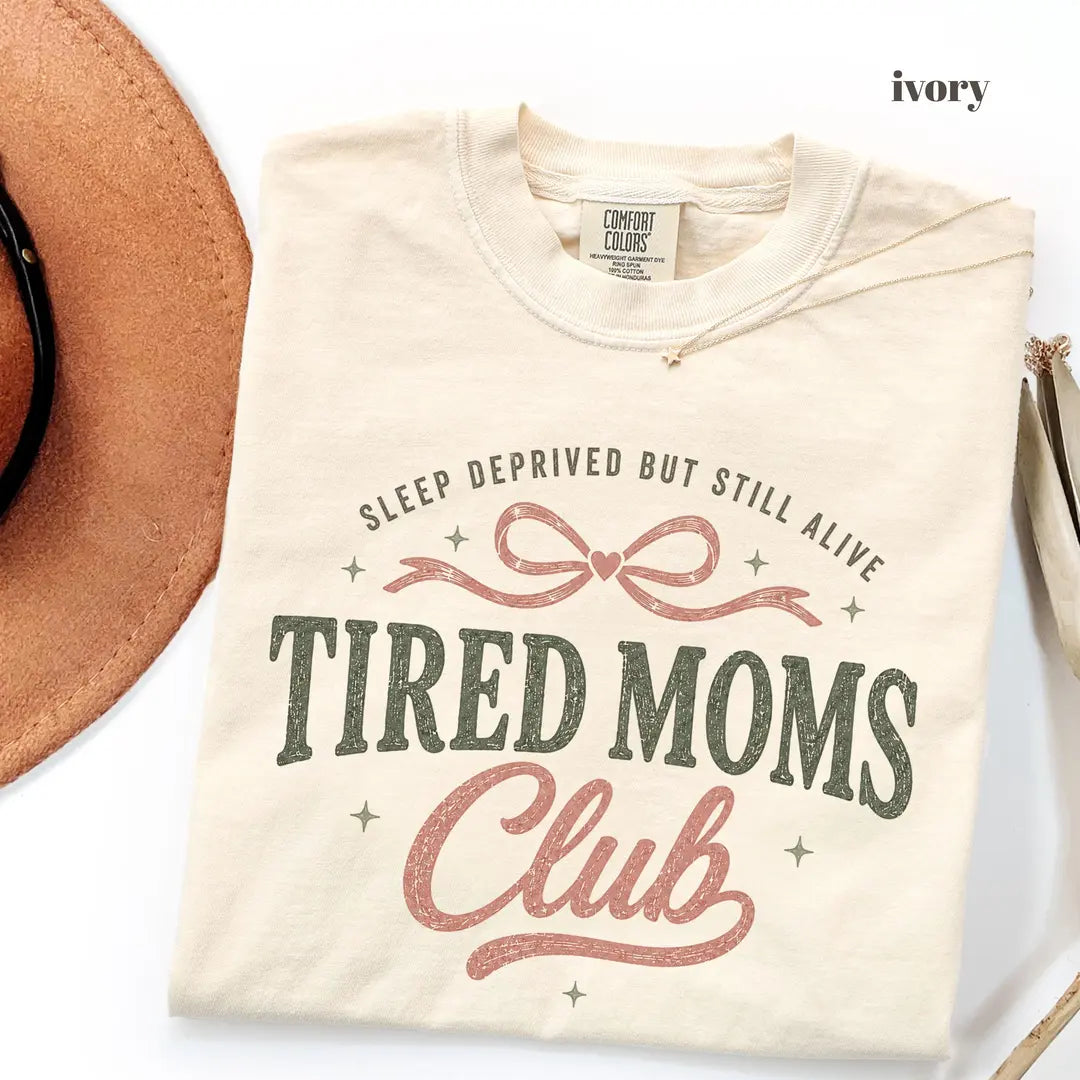 Ivory Comfort Colors 1717 T-shirt with Tired Moms Club design view 2