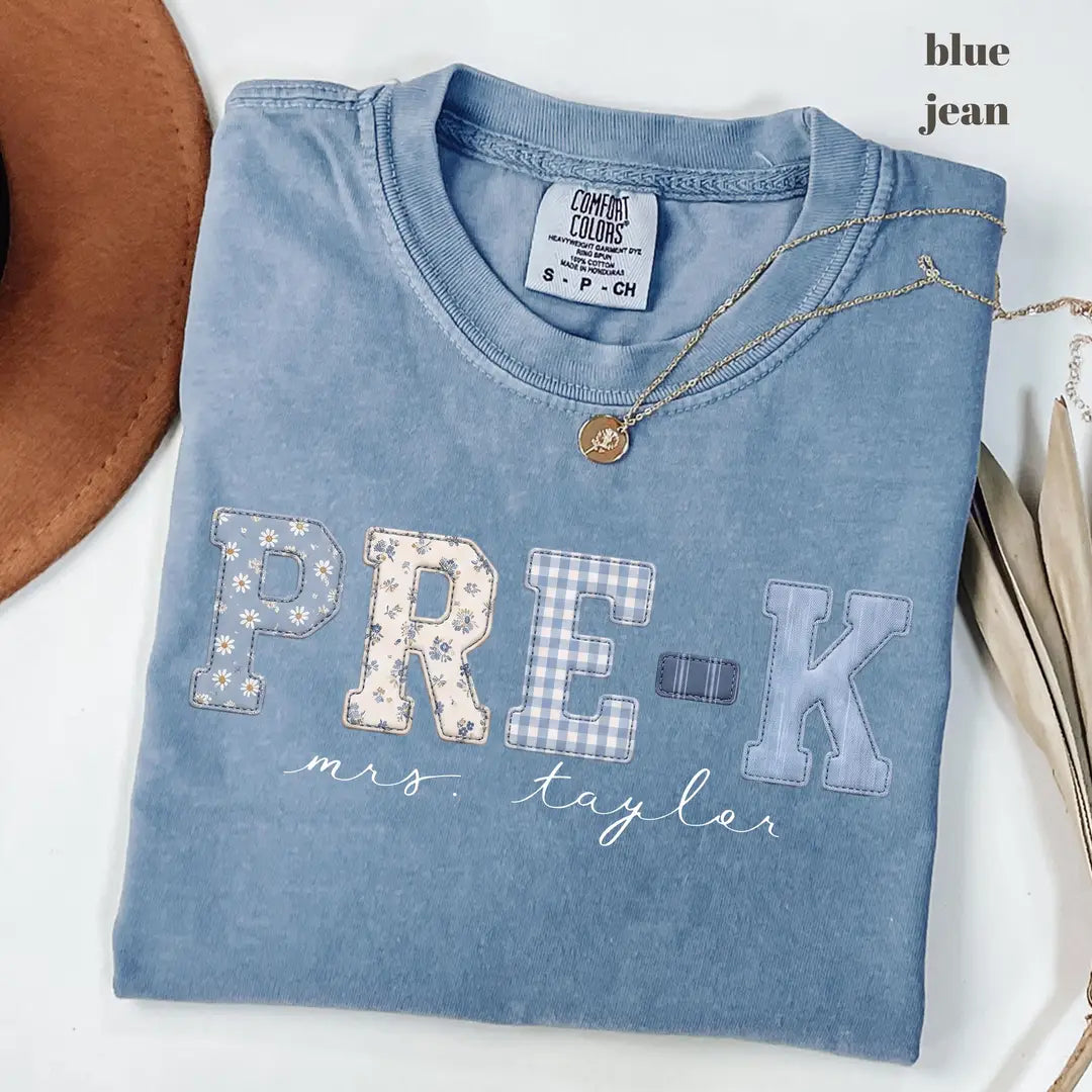 Blue Jean Comfort Colors 1717 T-shirt with Pre K Teacher design